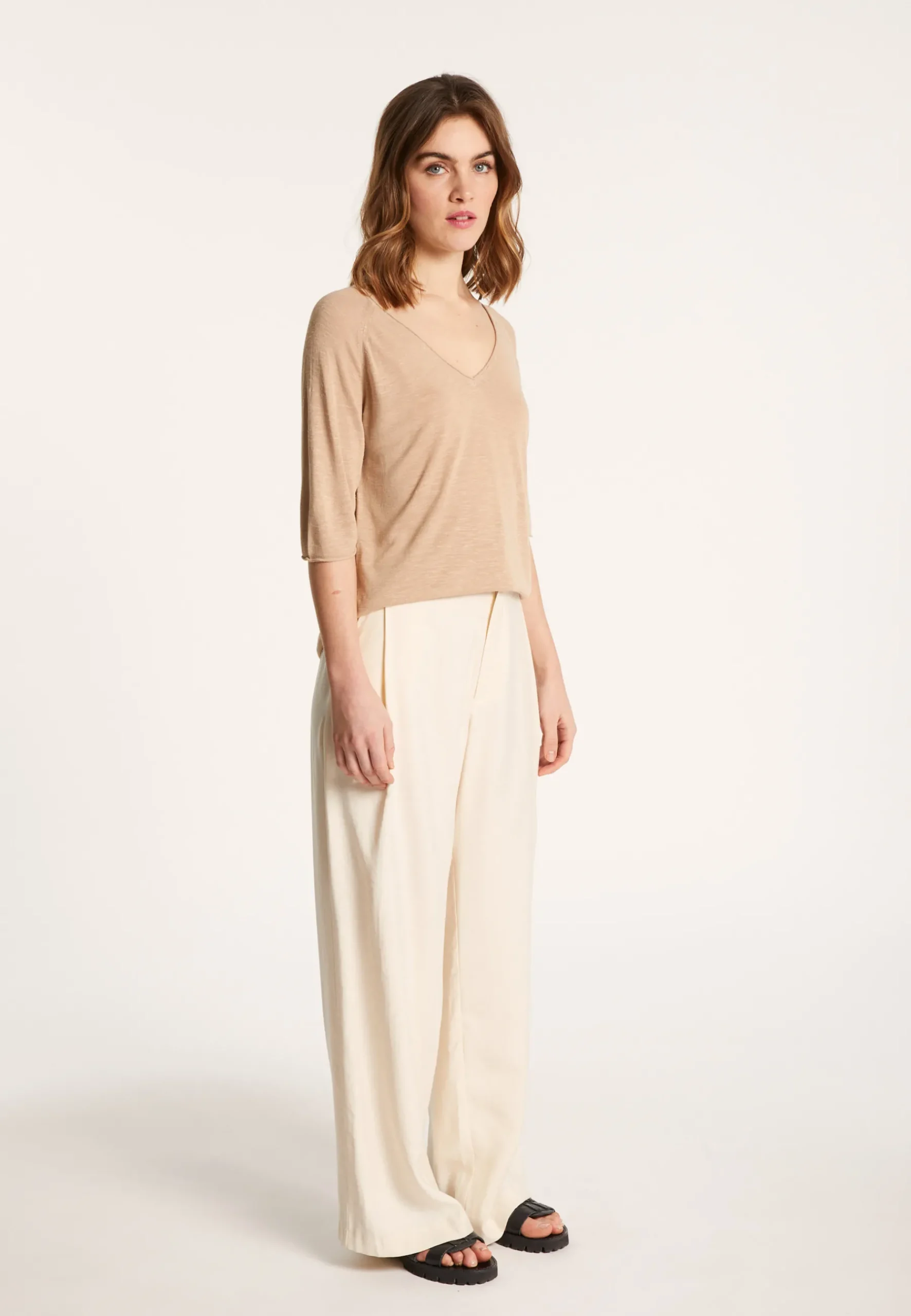 Montagut T-Shirts Et Débardeurs-T-shirt manches coudes en lin flammé - Bonbon 13-Beige moyen