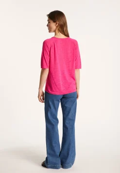 Montagut T-Shirts Et Débardeurs-T-shirt manches coudes en lin flammé - Bonbon 26-Rose foncé