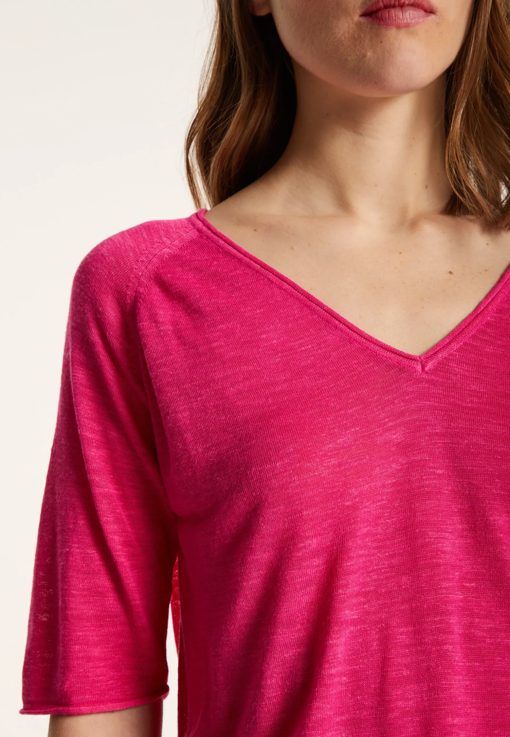 Montagut T-Shirts Et Débardeurs-T-shirt manches coudes en lin flammé - Bonbon 26-Rose foncé