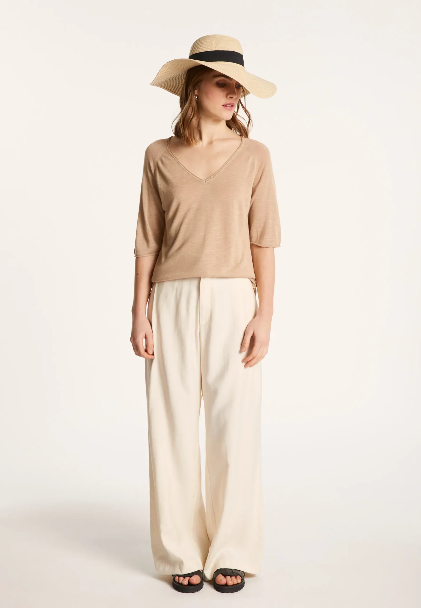 Montagut T-Shirts Et Débardeurs-T-shirt manches coudes en lin flammé - Bonbon 13-Beige moyen