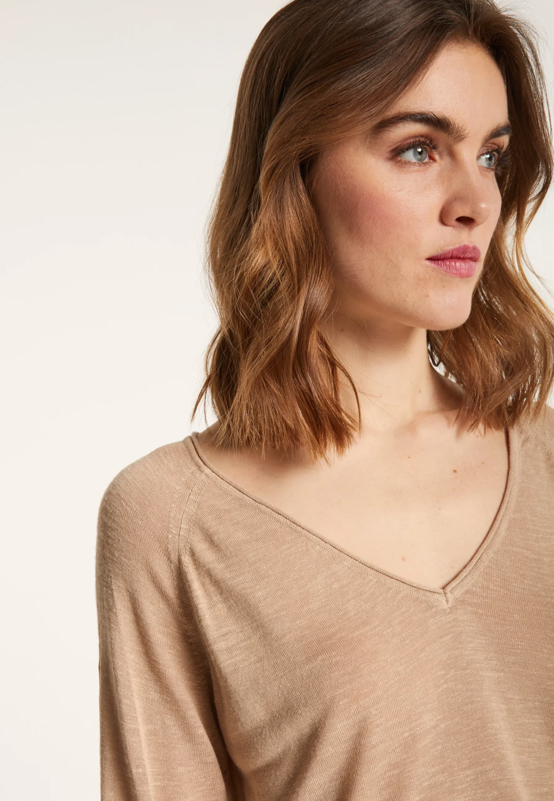 Montagut T-Shirts Et Débardeurs-T-shirt manches coudes en lin flammé - Bonbon 13-Beige moyen