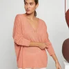 Montagut T-Shirts Et Débardeurs | Pulls-T-shirt oversize col v en lin flammé - Beja 24-Rose clair