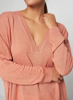Montagut T-Shirts Et Débardeurs | Pulls-T-shirt oversize col v en lin flammé - Beja 24-Rose clair