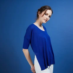 Montagut T-Shirts Et Débardeurs-T-shirt oversize en lin flammé - Batalya 03-Bleu foncé