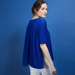 Montagut T-Shirts Et Débardeurs-T-shirt oversize en lin flammé - Batalya 03-Bleu foncé