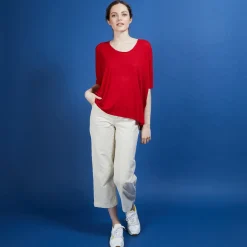 Montagut T-Shirts Et Débardeurs-T-shirt oversize en lin flammé - Batalya 52-Rouge