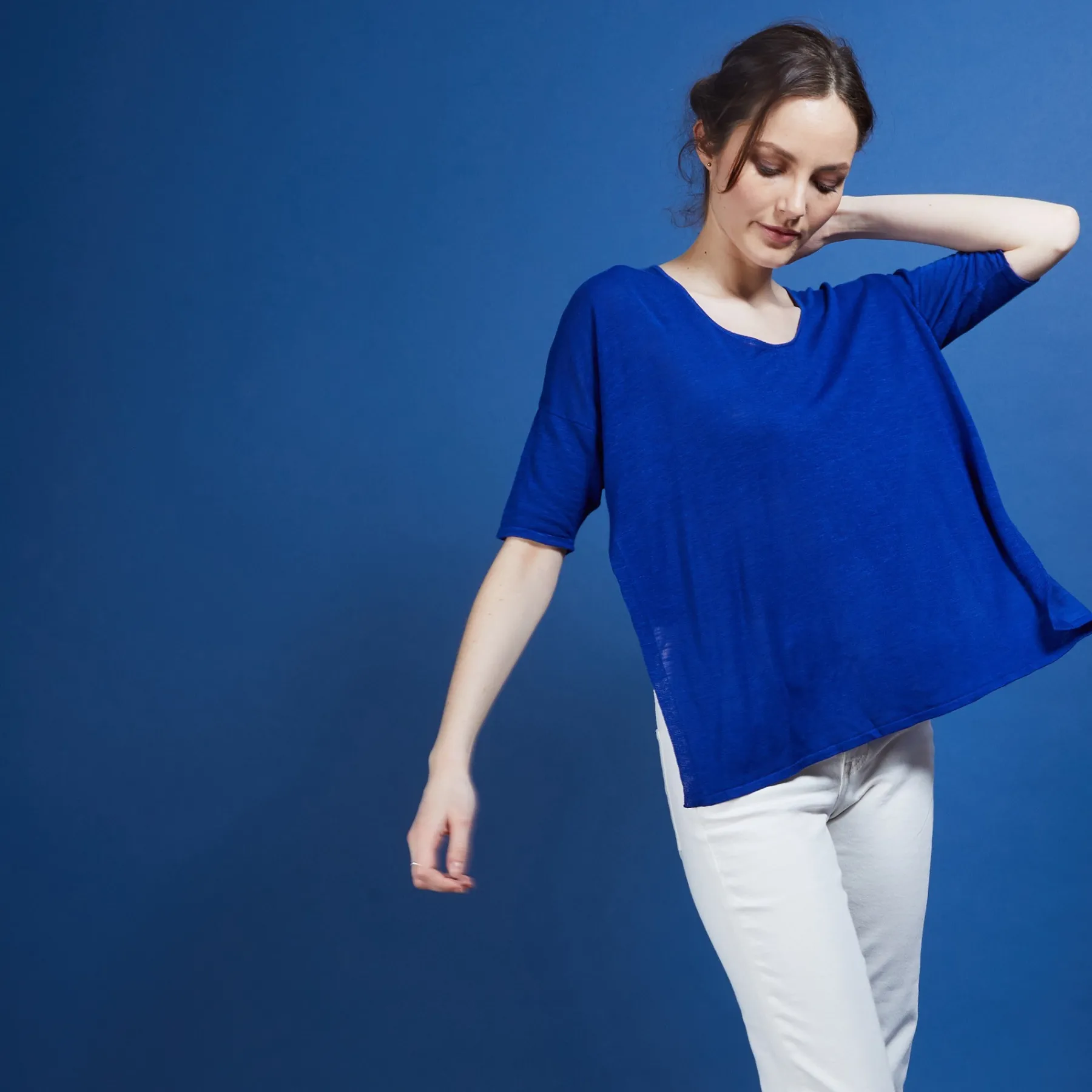 Montagut T-Shirts Et Débardeurs-T-shirt oversize en lin flammé - Batalya 03-Bleu foncé