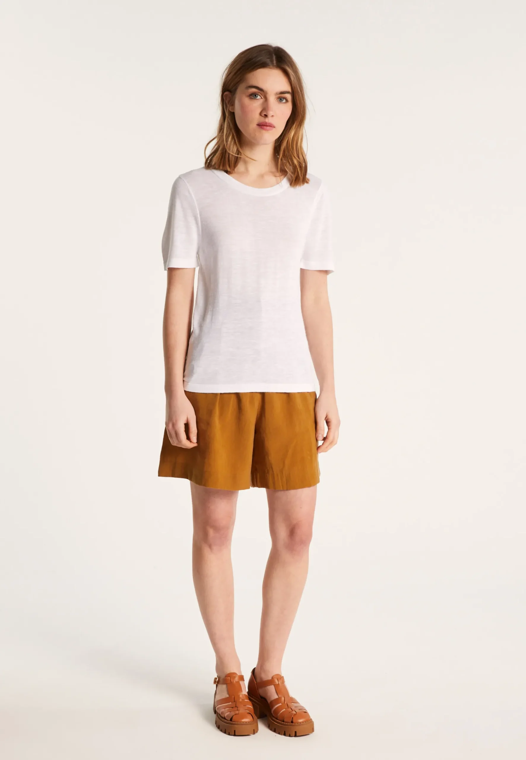 Montagut T-Shirts Et Débardeurs-T-shirt ras de cou en lin flammé - Lucie 02-Blanc