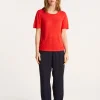 Montagut T-Shirts Et Débardeurs-T-shirt ras de cou en lin flammé - Lucie 52-Rouge