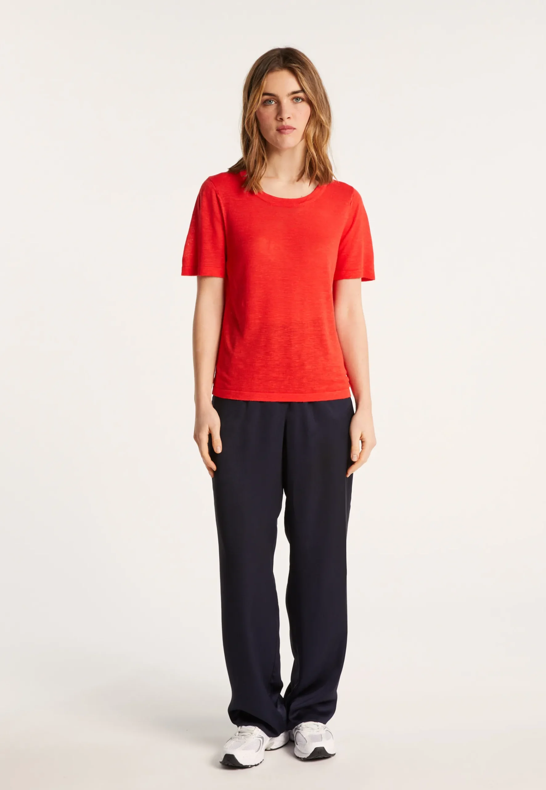 Montagut T-Shirts Et Débardeurs-T-shirt ras de cou en lin flammé - Lucie 52-Rouge
