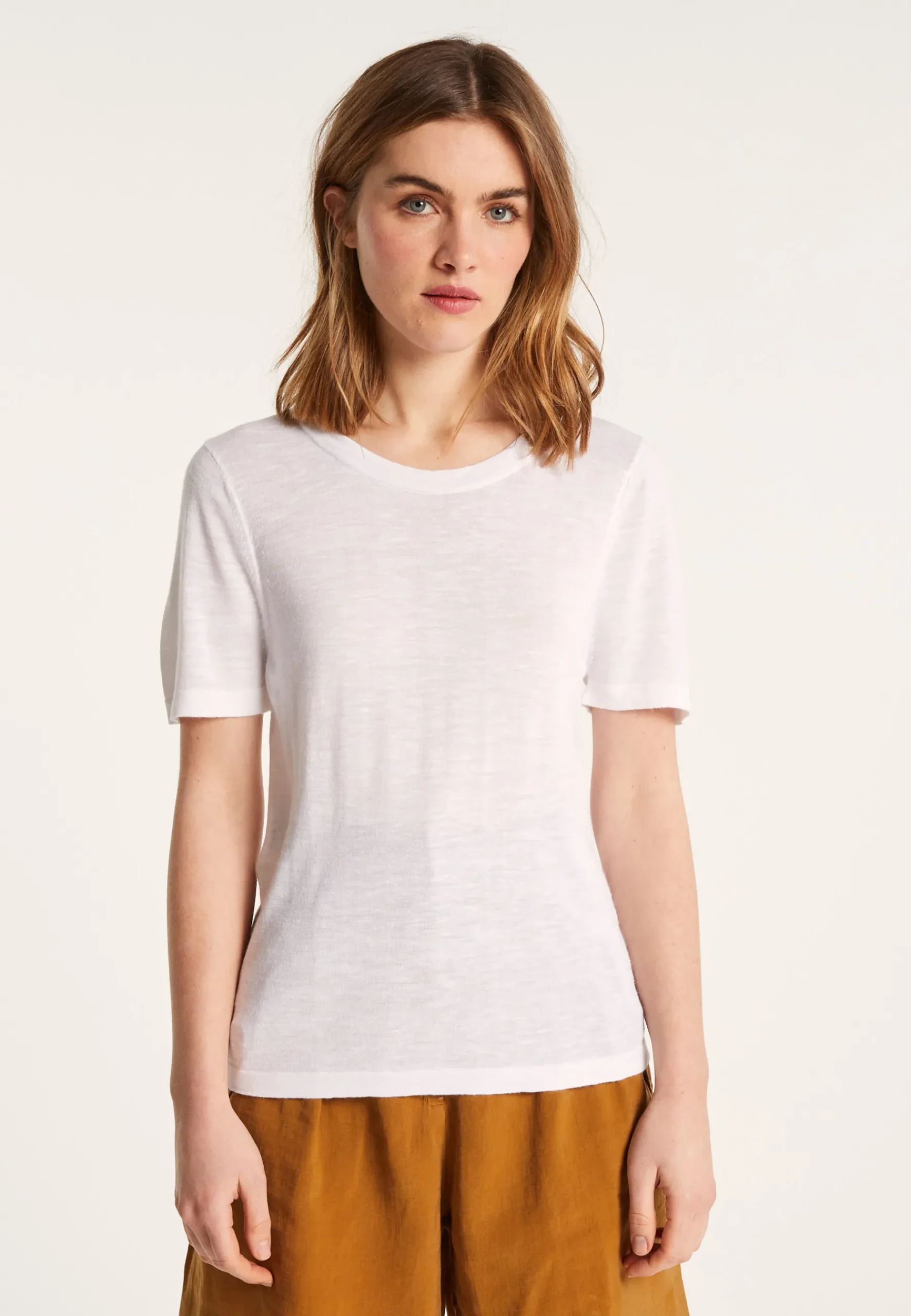 Montagut T-Shirts Et Débardeurs-T-shirt ras de cou en lin flammé - Lucie 02-Blanc