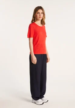 Montagut T-Shirts Et Débardeurs-T-shirt ras de cou en lin flammé - Lucie 52-Rouge