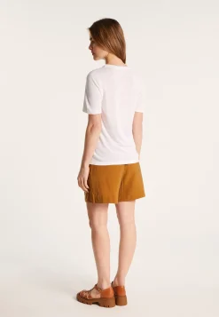 Montagut T-Shirts Et Débardeurs-T-shirt ras de cou en lin flammé - Lucie 02-Blanc