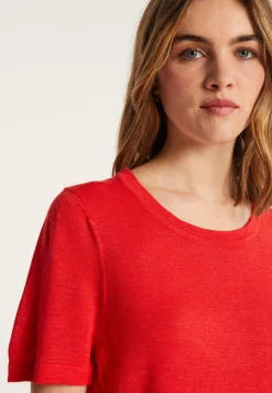 Montagut T-Shirts Et Débardeurs-T-shirt ras de cou en lin flammé - Lucie 52-Rouge