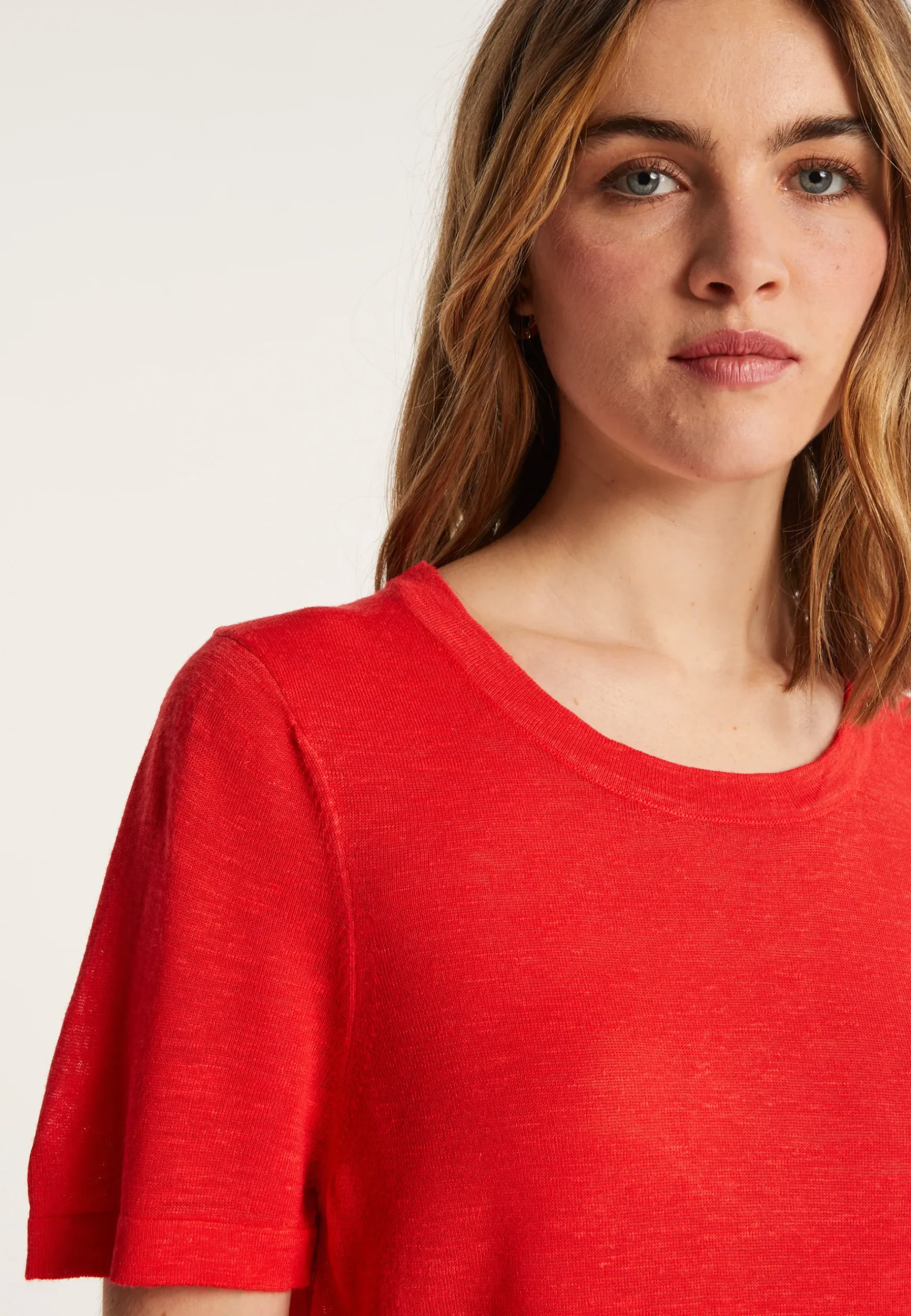 Montagut T-Shirts Et Débardeurs-T-shirt ras de cou en lin flammé - Lucie 52-Rouge
