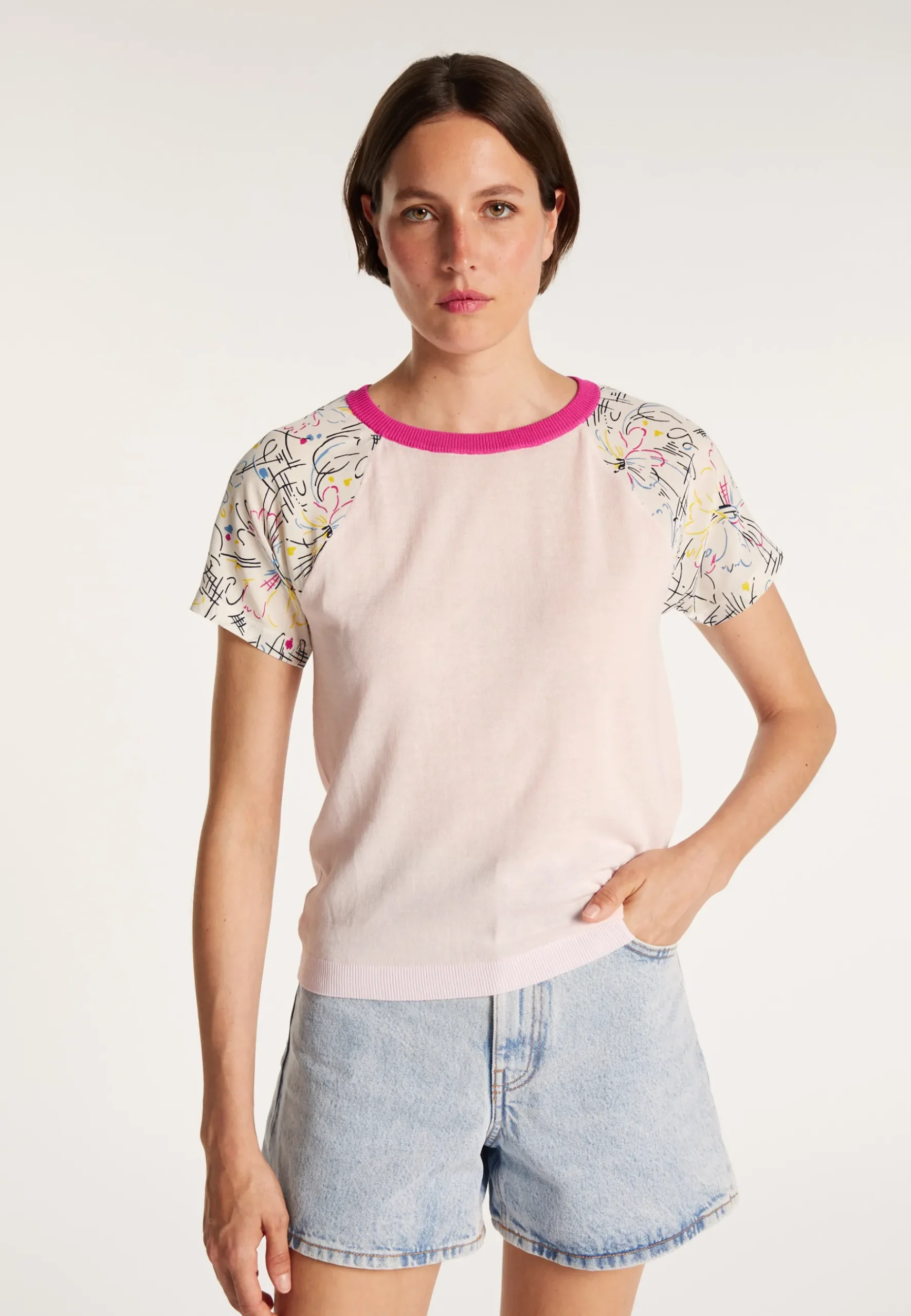 Montagut T-Shirts Et Débardeurs-T-shirt soie et coton Maison x Maison Martin Morel - Jimmy 24-Rose clair