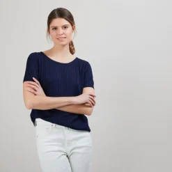 Montagut T-Shirts Et Débardeurs-T-Shirt soie naturelle - Aïcha 05-Bleu marine