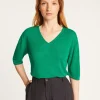 Montagut T-Shirts Et Débardeurs-T-shirt uni en lin flammé col V - Mel 21-Vert foncé