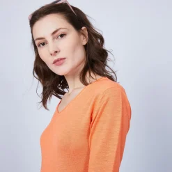 Montagut T-Shirts Et Débardeurs-T-shirt uni en lin flammé col V - Mel 15-Orange