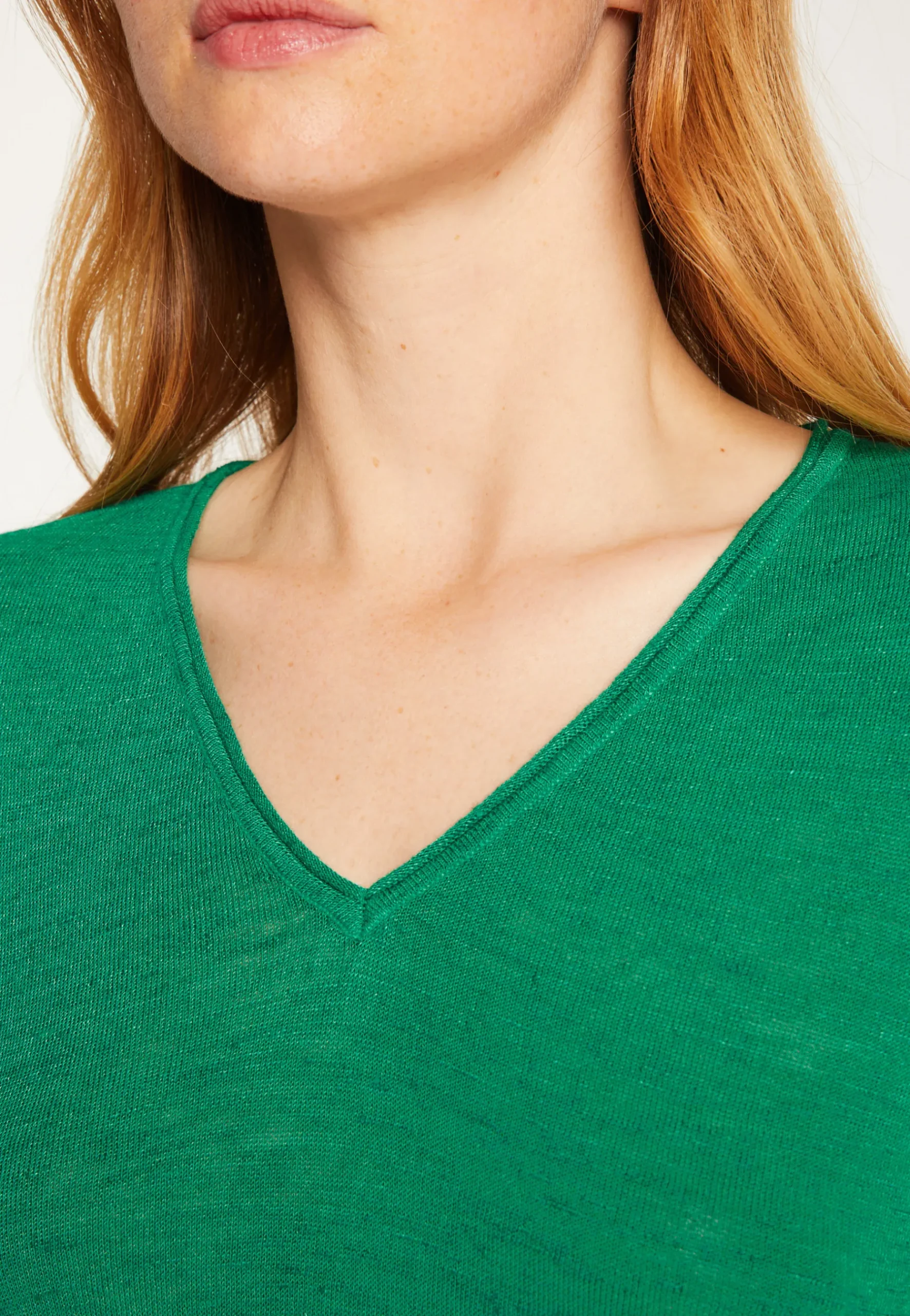 Montagut T-Shirts Et Débardeurs-T-shirt uni en lin flammé col V - Mel 21-Vert foncé