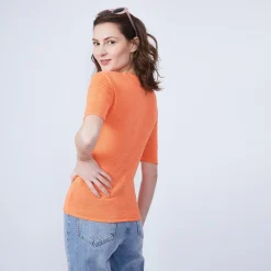 Montagut T-Shirts Et Débardeurs-T-shirt uni en lin flammé col V - Mel 15-Orange