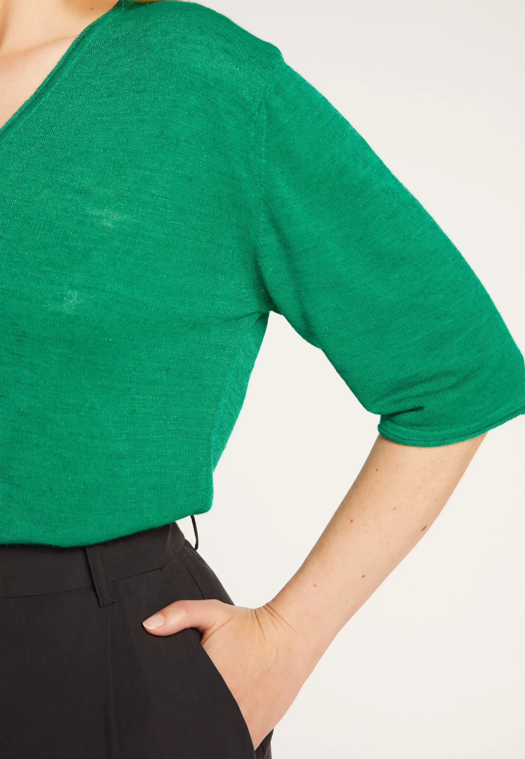 Montagut T-Shirts Et Débardeurs-T-shirt uni en lin flammé col V - Mel 21-Vert foncé