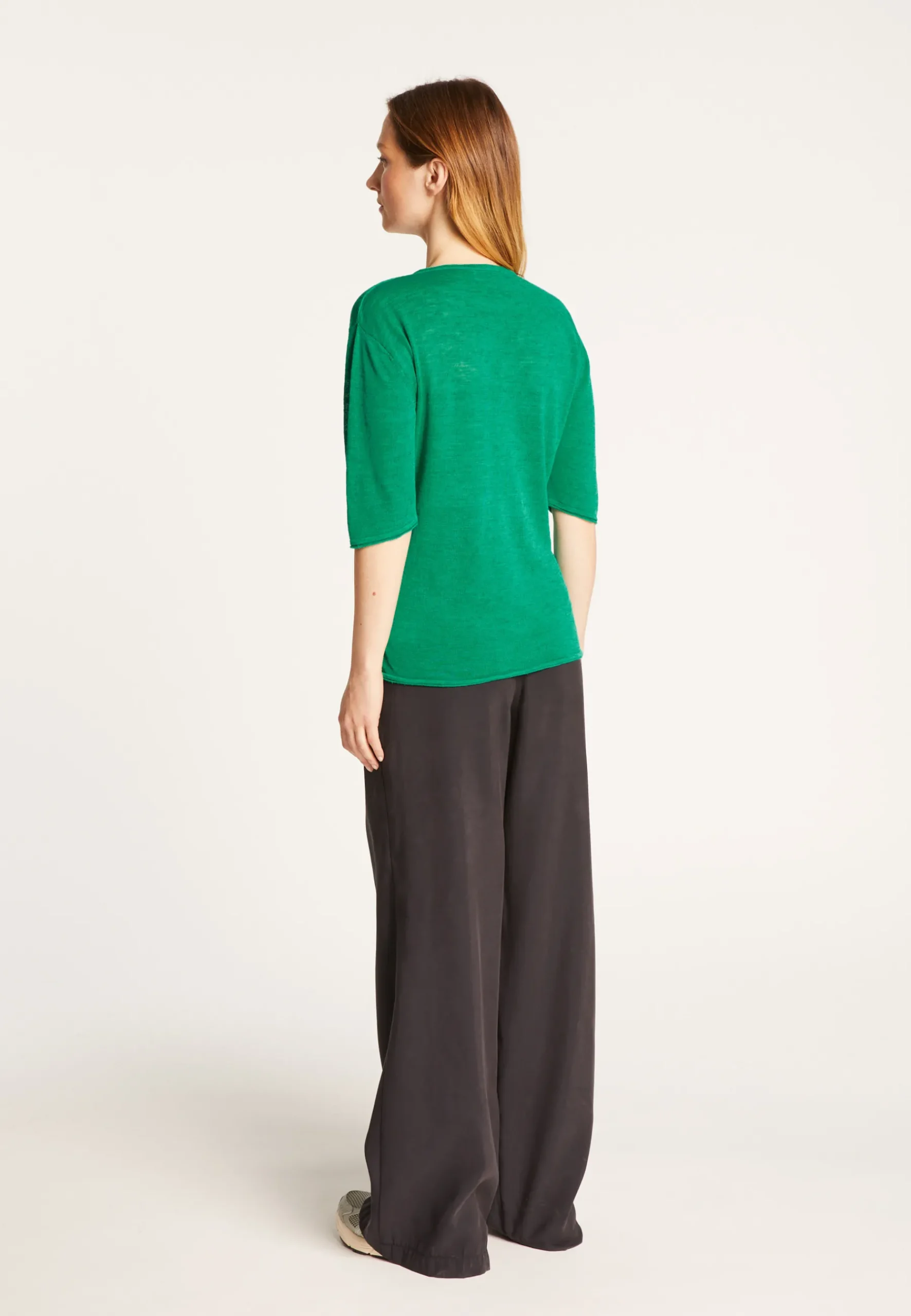 Montagut T-Shirts Et Débardeurs-T-shirt uni en lin flammé col V - Mel 21-Vert foncé