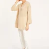 Montagut Pulls-Tunique ample col V en lin - Marielle 12-Beige clair