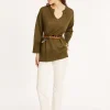 Montagut Pulls-Tunique ample col V en lin - Marielle 83-Kaki
