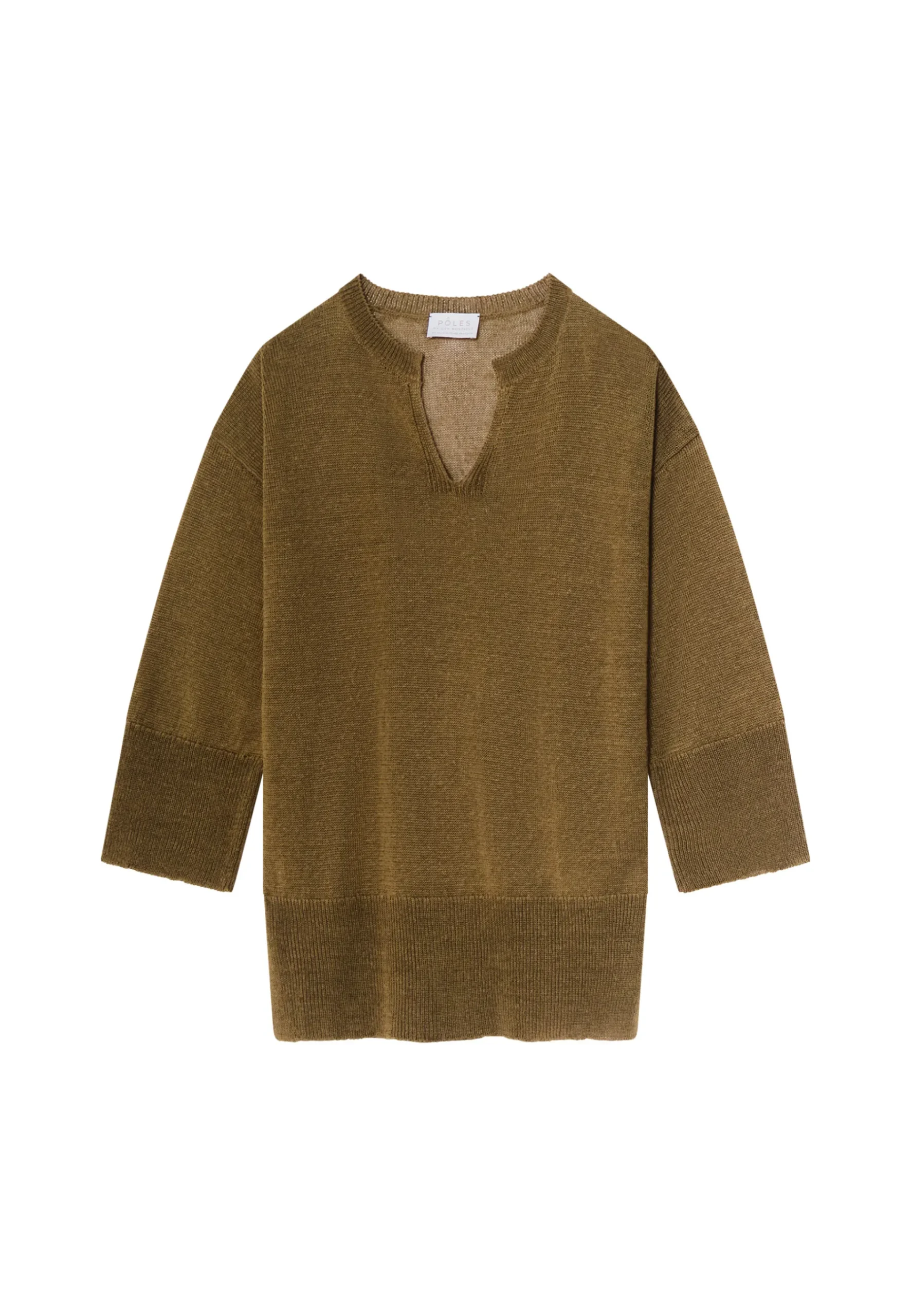 Montagut Pulls-Tunique ample col V en lin - Marielle 83-Kaki