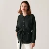 Montagut Vestes Et Cardigans-Veste boutonnée en cachemire col polo - Clemence 83-Kaki