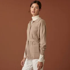 Montagut Vestes Et Cardigans-Veste boutonnée en cachemire col polo - Clemence 13-Beige moyen