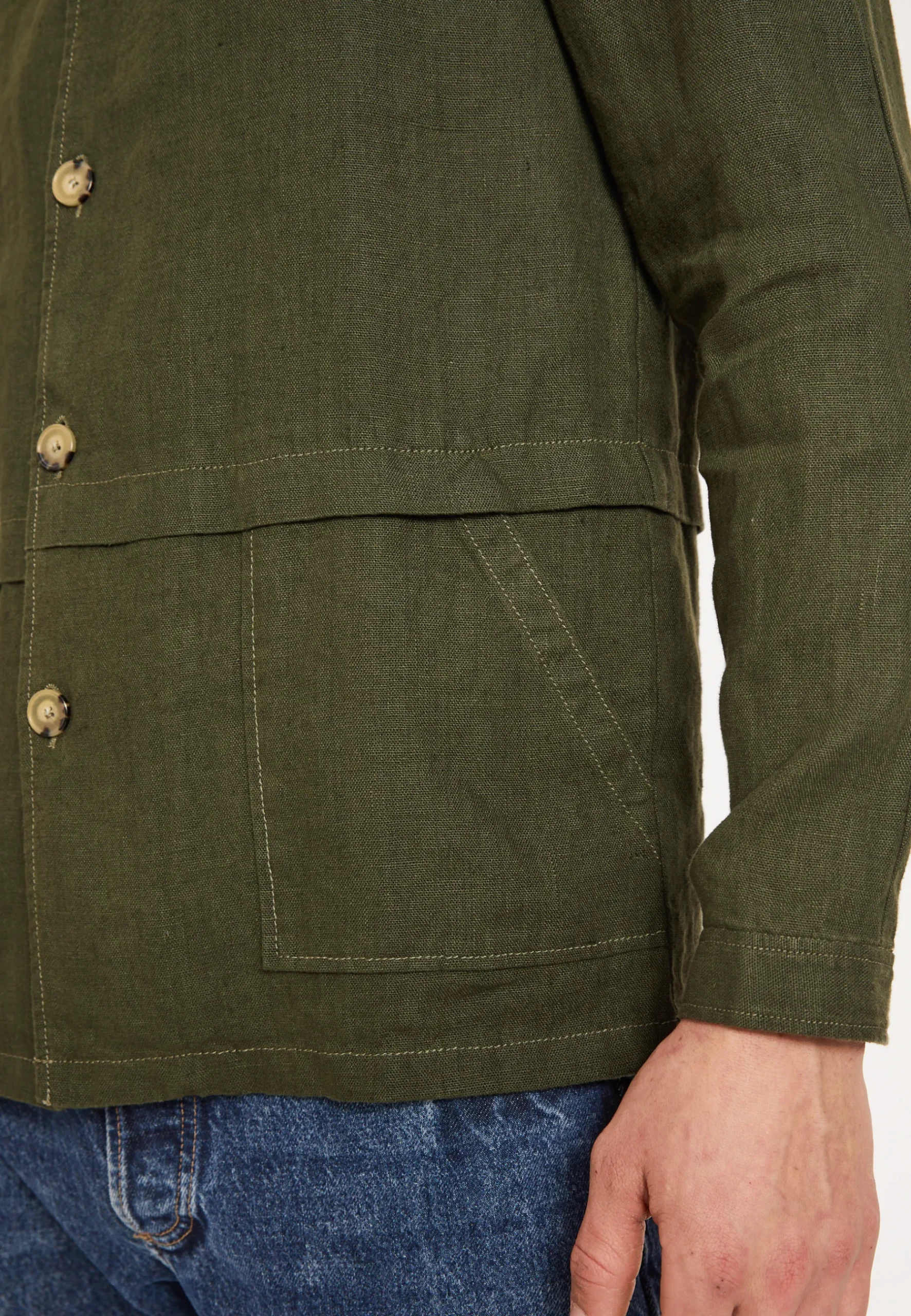 Montagut Vestes Et Cardigans-Veste boutonnée en lin - Dallas 83-Kaki