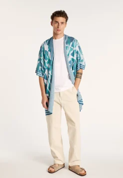 Montagut Vestes Et Cardigans-Veste unisexe en lin flammé - Gunay 49-Turquoise
