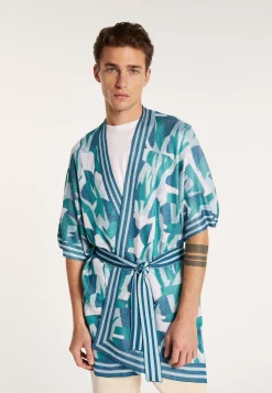 Montagut Vestes Et Cardigans-Veste unisexe en lin flammé - Gunay 49-Turquoise