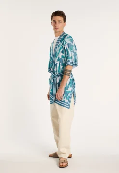Montagut Vestes Et Cardigans-Veste unisexe en lin flammé - Gunay 49-Turquoise