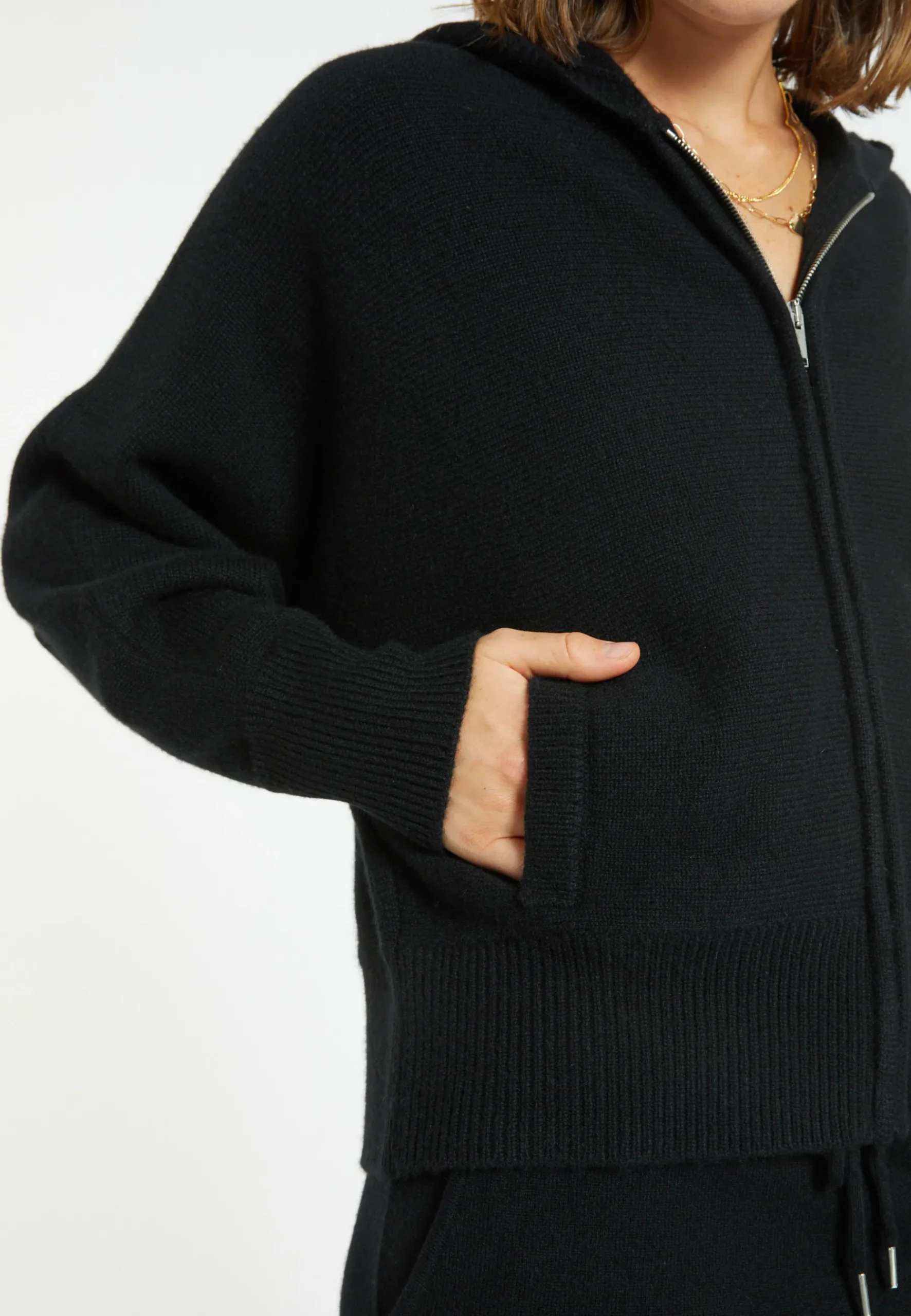 Montagut Vestes Et Cardigans-Veste zippée à capuche en cachemire - Gabien 01-Noir