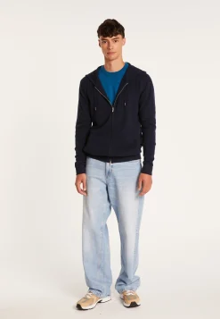 Montagut Vestes Et Cardigans-Veste zippée à capuche en cachemire - Emilien 05-Bleu marine