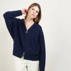 Montagut Les Incontournables | Vestes Et Cardigans-Veste zippée à capuche en cachemire - Gabien 05-Bleu marine
