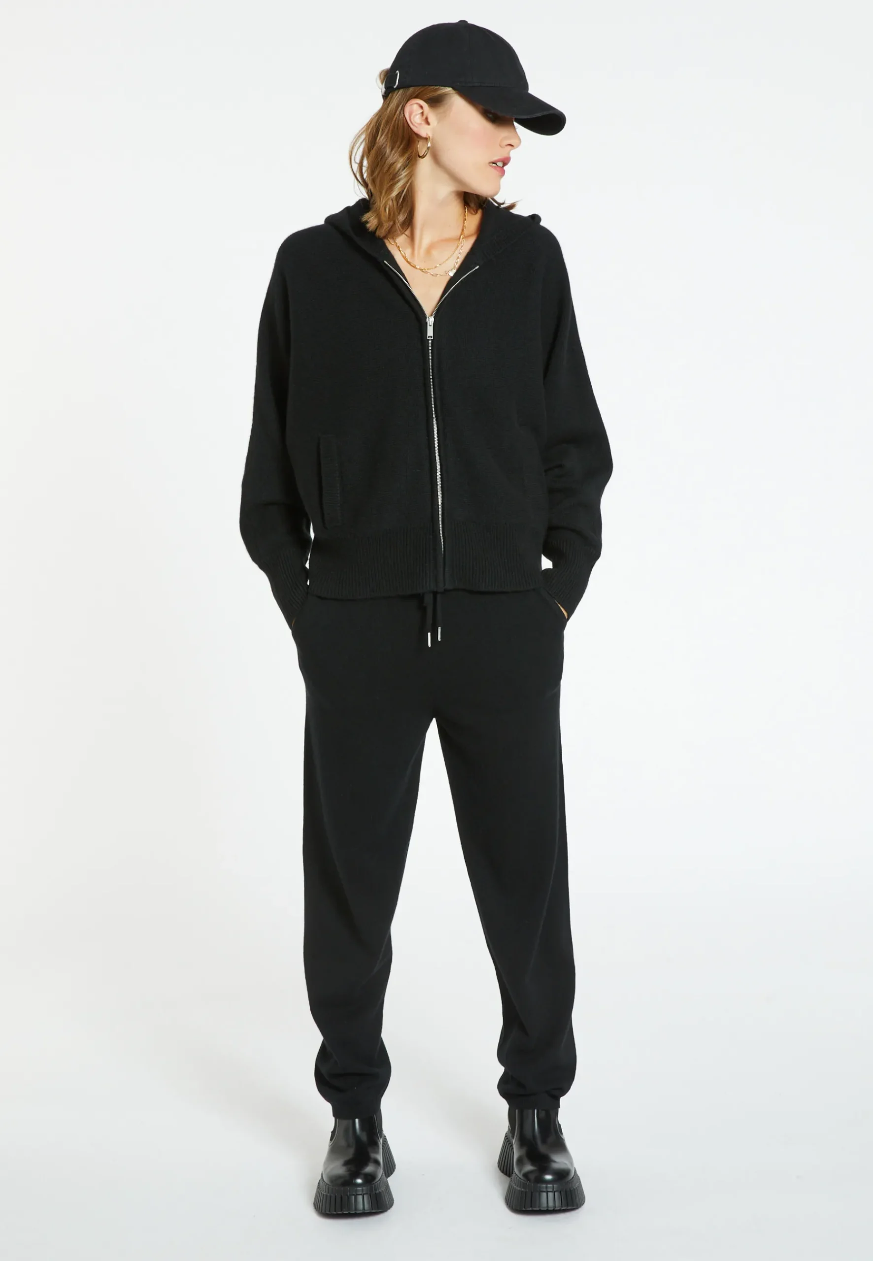 Montagut Vestes Et Cardigans-Veste zippée à capuche en cachemire - Gabien 01-Noir