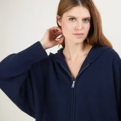 Montagut Les Incontournables | Vestes Et Cardigans-Veste zippée à capuche en cachemire - Gabien 05-Bleu marine