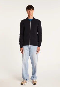 Montagut Vestes Et Cardigans-Veste zippée à poches en laine mérinos - Archibald 05-Bleu marine