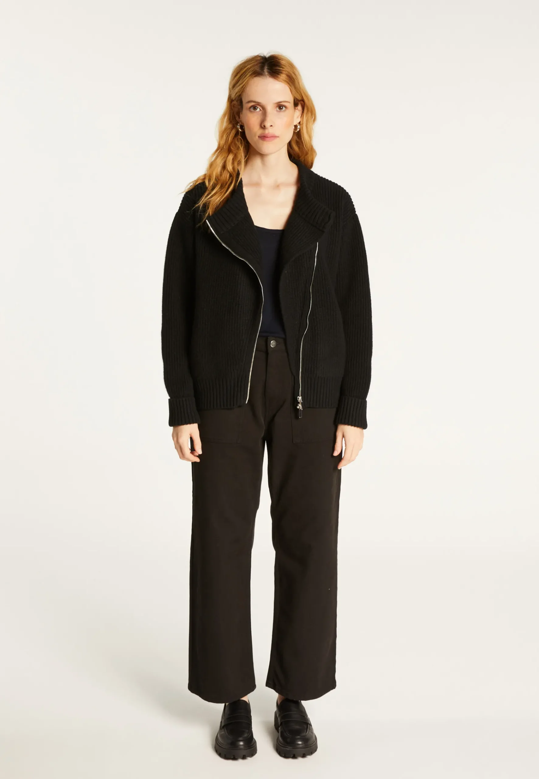 Montagut Vestes Et Cardigans-Veste zippée col rond en laine et cachemire - Gwenn 01-Noir