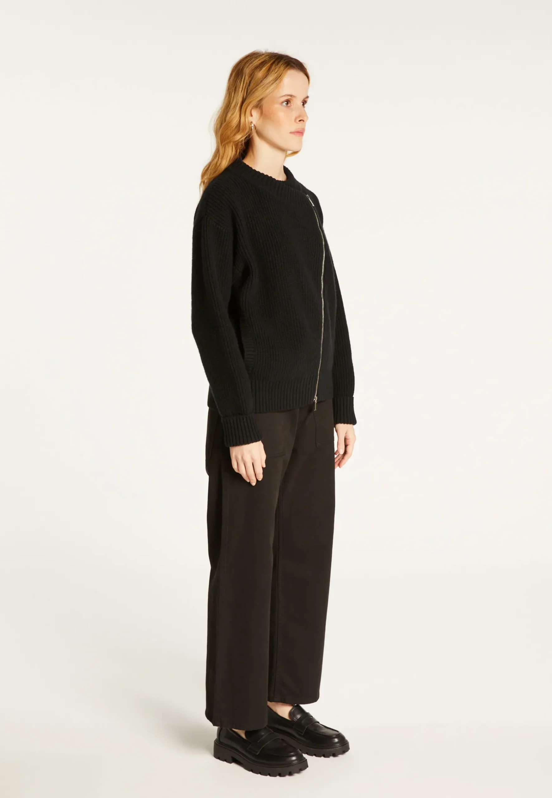 Montagut Vestes Et Cardigans-Veste zippée col rond en laine et cachemire - Gwenn 01-Noir
