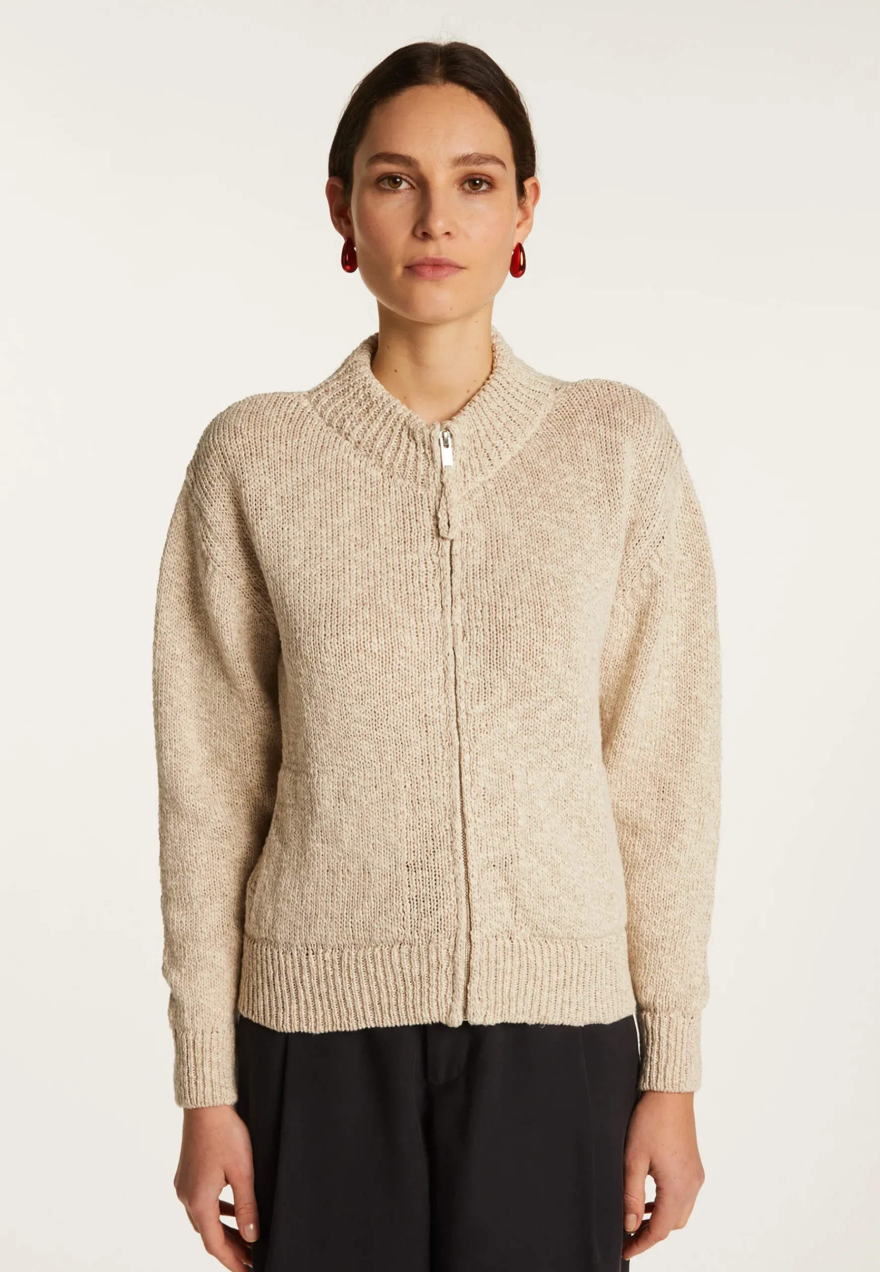 Montagut Vestes Et Cardigans-Veste zippée en coton et lin - Flora 82-Ecru
