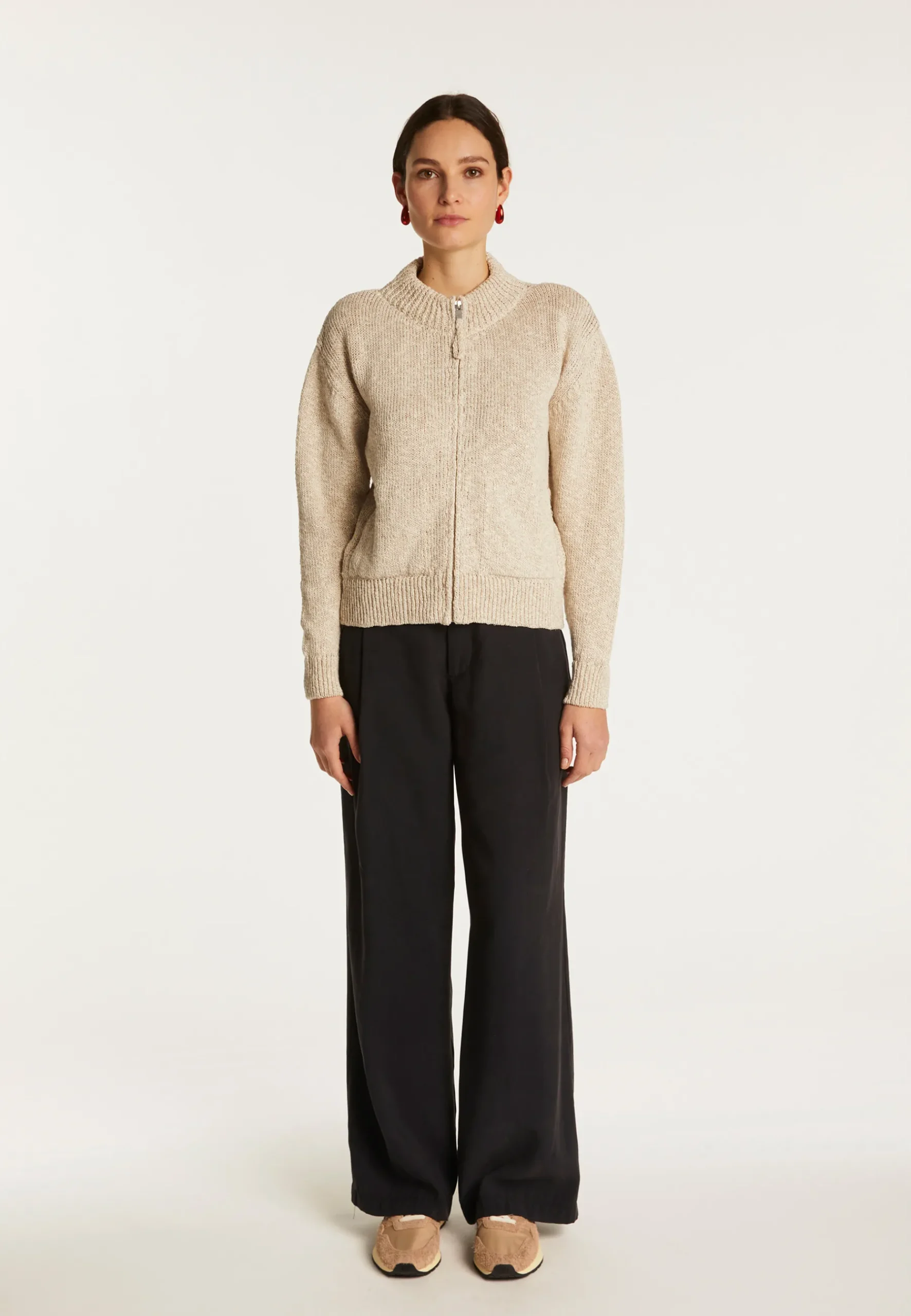 Montagut Vestes Et Cardigans-Veste zippée en coton et lin - Flora 82-Ecru