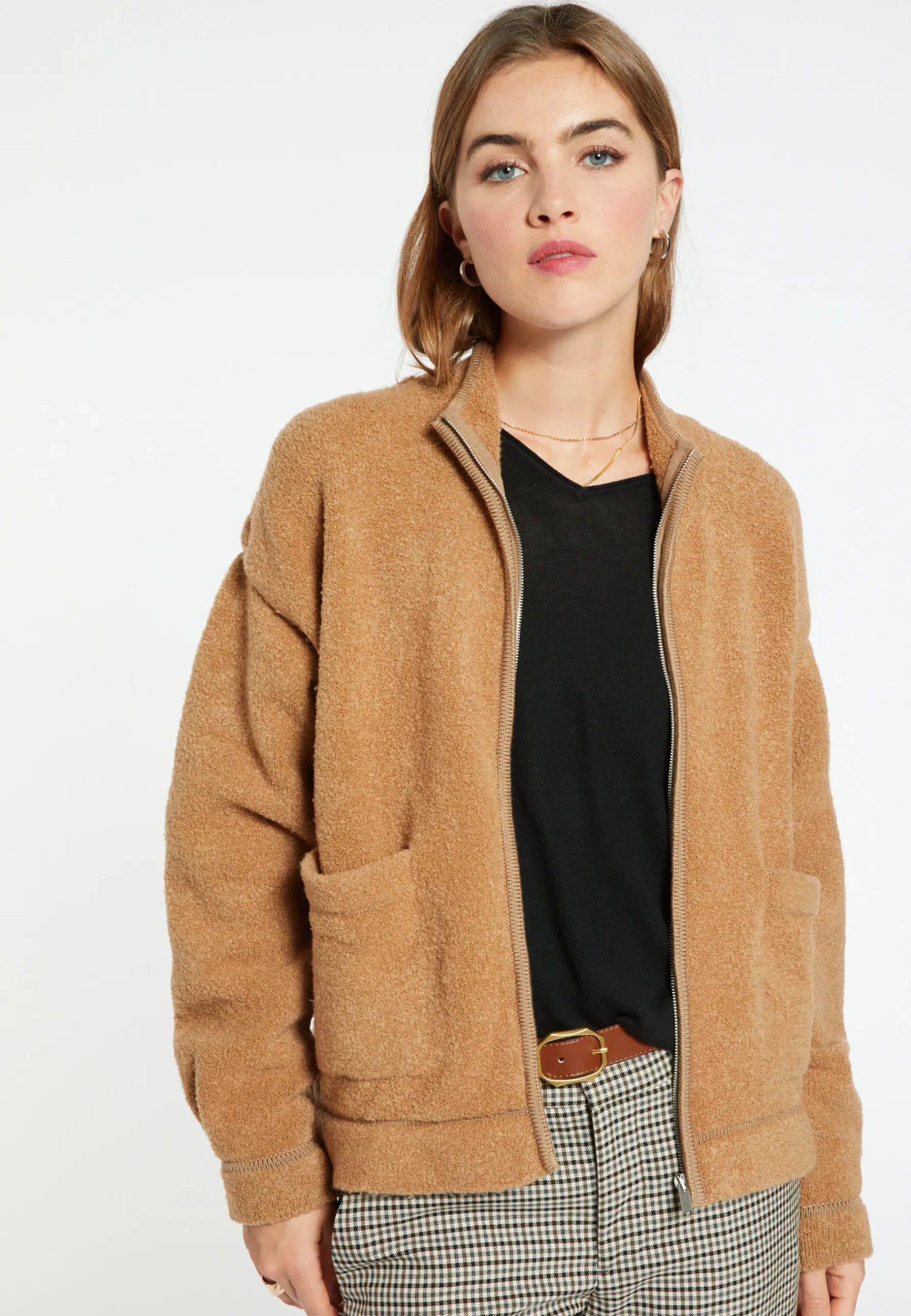 Montagut Vestes Et Cardigans-Veste zippée en laine - Caledonia 88-Camel